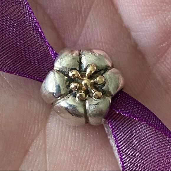 Authentic Pandora Two-Tone Flower Charm - Picture 2 of 3